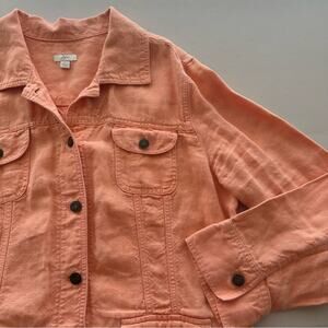 J. Jill Peach Linen Boxy Crop Button Down Jacket Lightweight Large